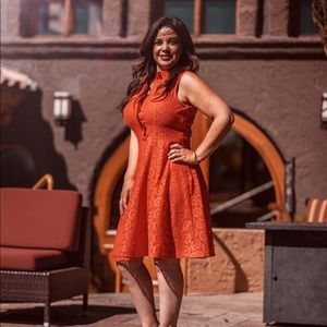 NY & Co Orange A-Line Lace Sleeveless Swing Dress